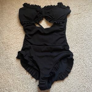Black Ruffled One Piece Swimsuit